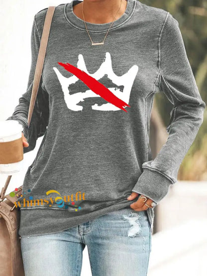 Women’s No Kings Printed Casual Sweatshirt Gray / S