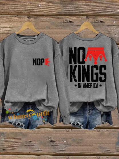 Women’s No Kings Printed Casual Sweatshirt Light Gray / S