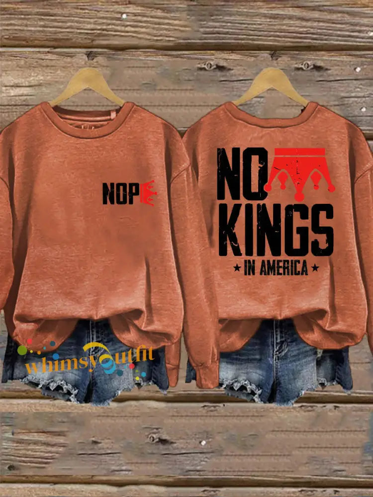 Women’s No Kings Printed Casual Sweatshirt Orange / S