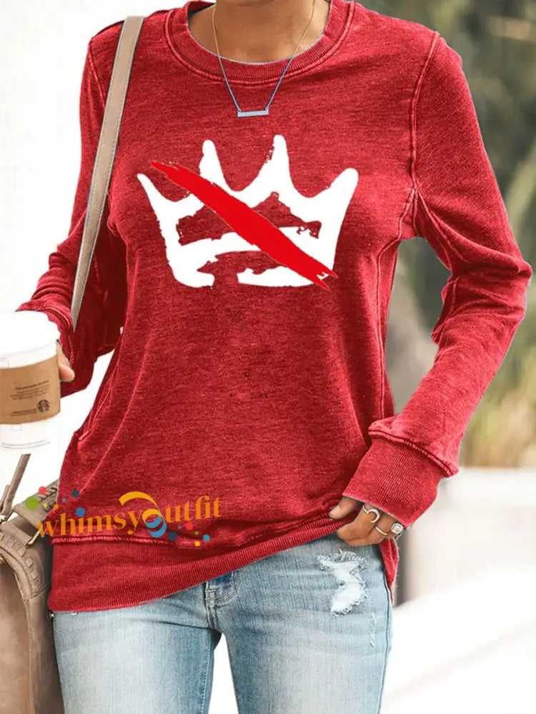 Women’s No Kings Printed Casual Sweatshirt Red / S