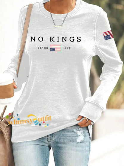 Women’s No Kings Printed Casual Sweatshirt White / S
