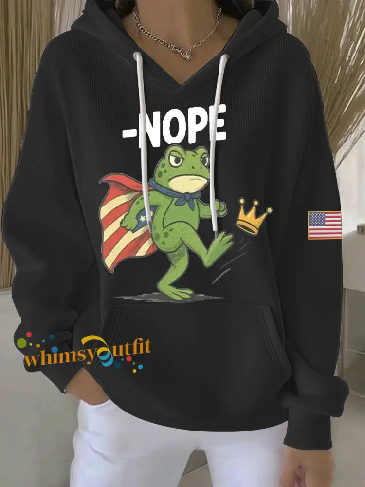 Women’s No Kings Resist Frog Print Casual Hoodie Black / S