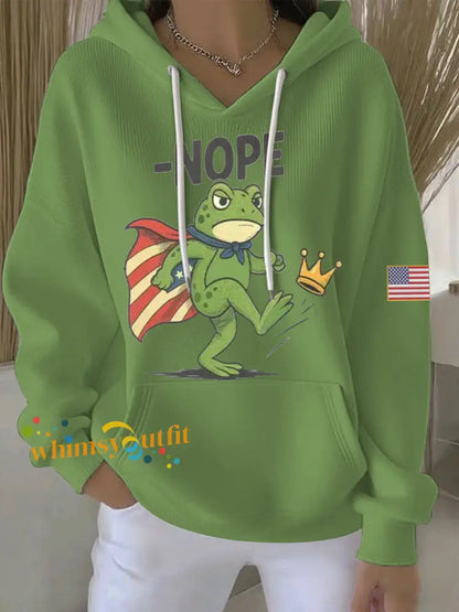 Women’s No Kings Resist Frog Print Casual Hoodie Green / S