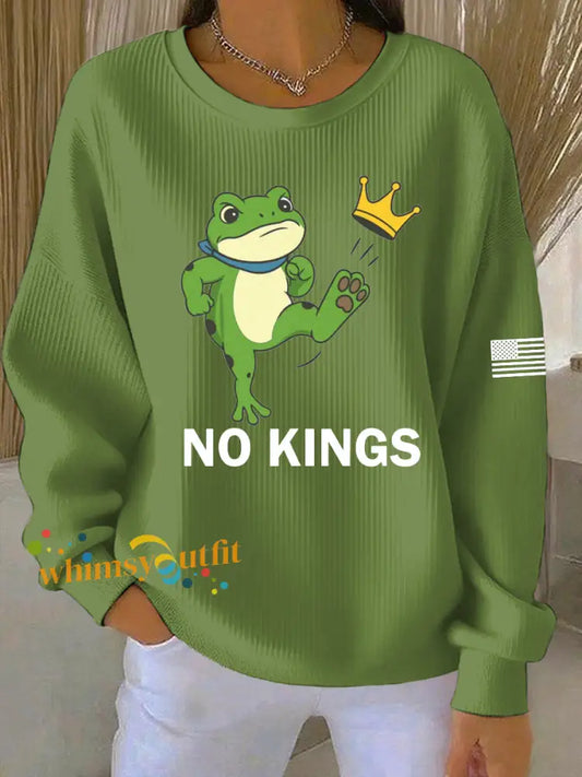 Women’s No Kings Resist Frog Print Casual Sweatshirt Green / S