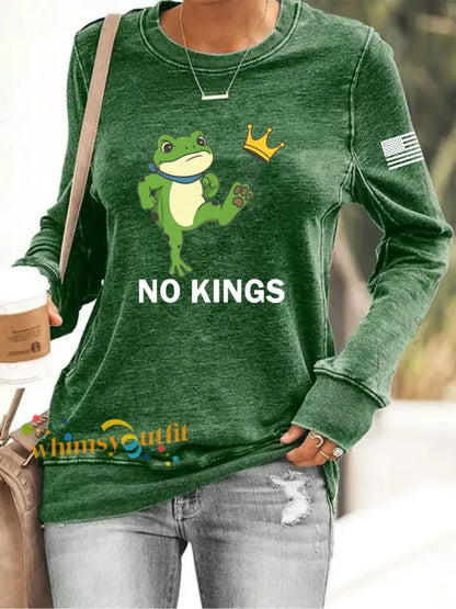 Women’s No Kings Resist Frog Print Sweatshirt Green / S