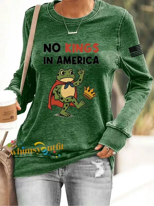 Women’s No Kings Resist Frog Print Sweatshirt Green / S