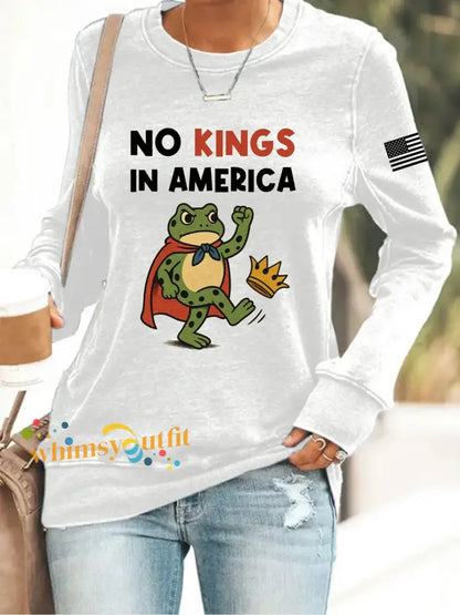 Women’s No Kings Resist Frog Print Sweatshirt White / S