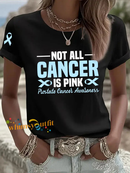 Women’s Not All Cancer Is Pink Prostate Cancer Awareness Blue Ribbon Print Casual T shirt Black / S