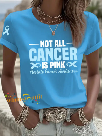 Women’s Not All Cancer Is Pink Prostate Cancer Awareness Blue Ribbon Print Casual T shirt Light Blue / S