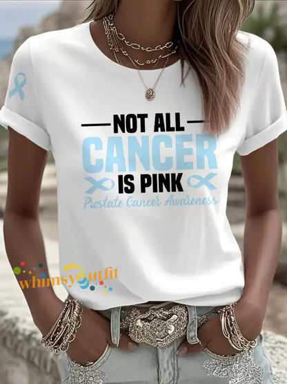 Women’s Not All Cancer Is Pink Prostate Cancer Awareness Blue Ribbon Print Casual T shirt White / S