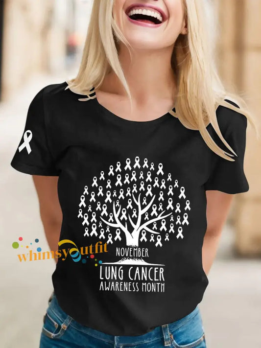 Women’s November Lung Cancer Awareness White Ribbon Tree T Shirts Black / S
