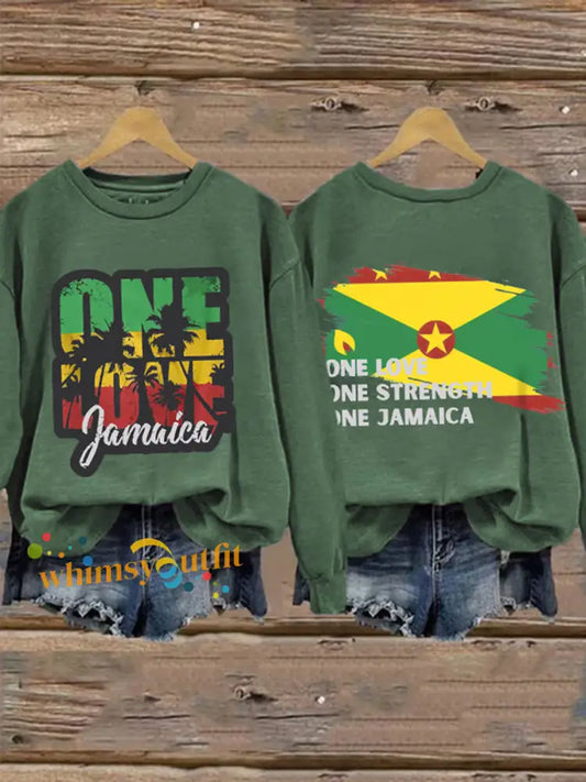 Women’s One Love One Strength One Jamaica Print Sweatshirt Green / S