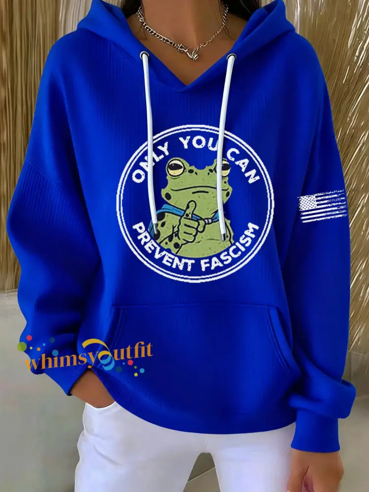 Women’s Only You Can Prevent Fascism Printed Hoodie Blue / S