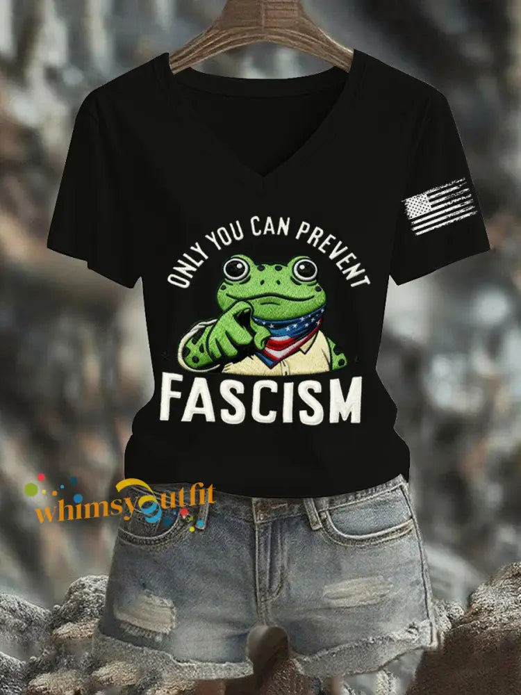 Women’s Only You Can Prevent Fascism Printed T-Shirt Black / S