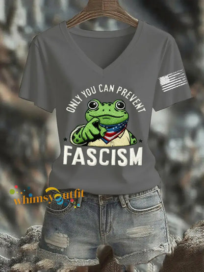 Women’s Only You Can Prevent Fascism Printed T-Shirt Light Gray / S