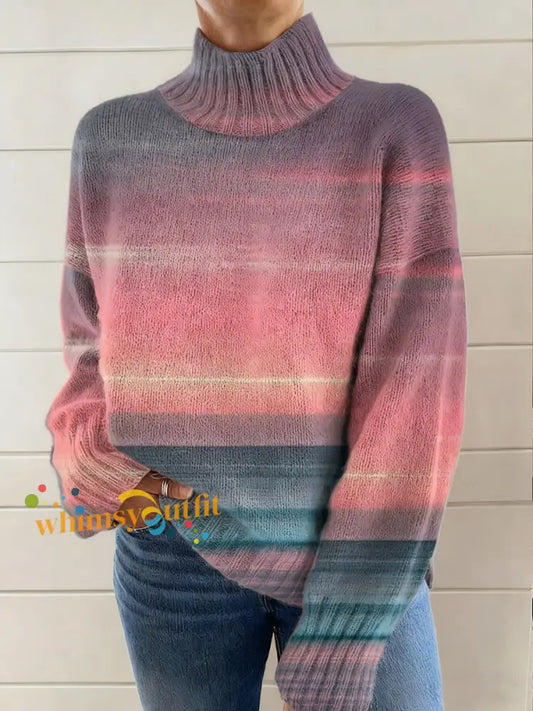 Women’s Pink Art Print Long Sleeve Knit Sweater As picture / S