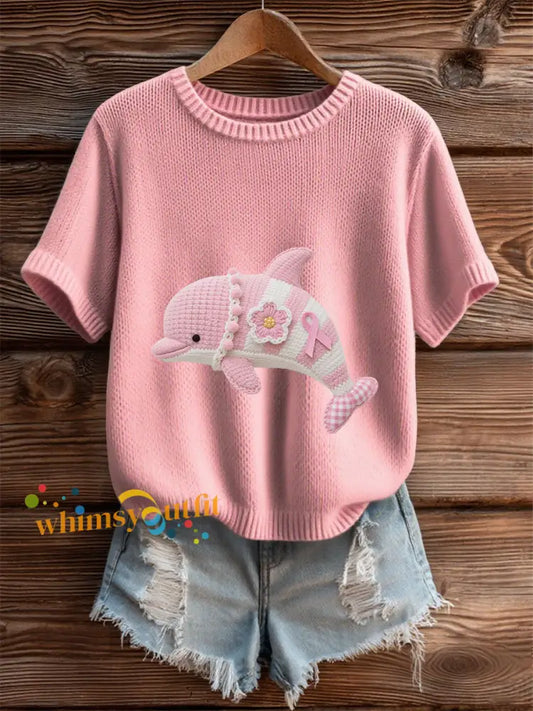 Women’s Pink Breast Cancer Awareness Dolphin T Shirt Pink / S