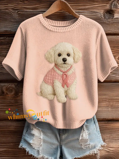 Women’s Pink Breast Cancer Awareness Print Knit Sweater Baby Pink / S