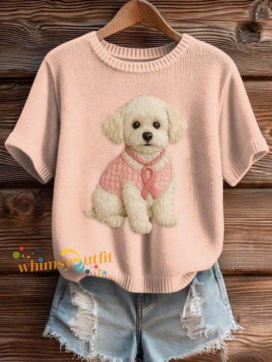 Women’s Pink Breast Cancer Awareness Print Knit Sweater Baby Pink / S