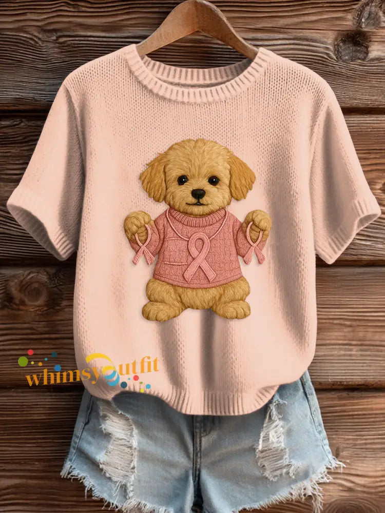 Women’s Pink Breast Cancer Awareness Print Knit Sweater Baby Pink / S