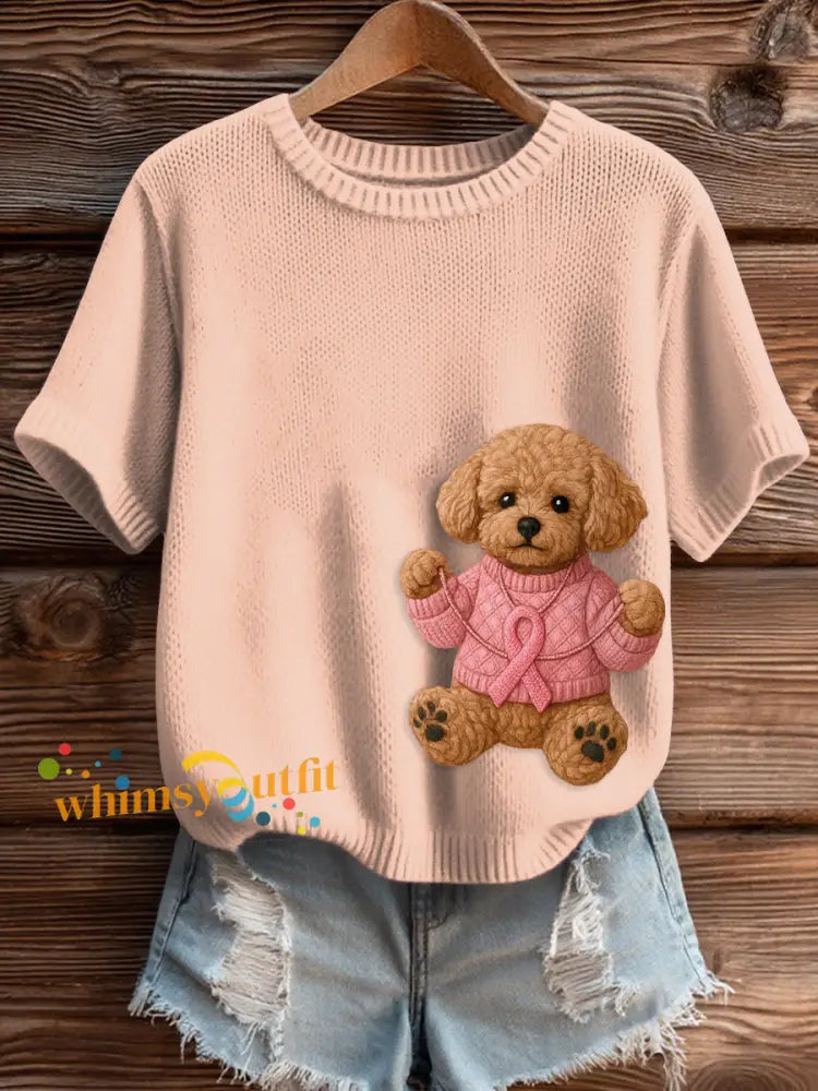 Women’s Pink Breast Cancer Awareness Print Knit Sweater Baby Pink / S