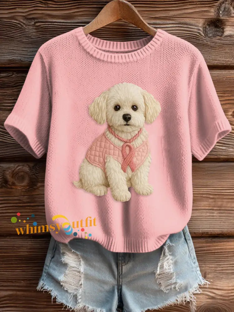 Women’s Pink Breast Cancer Awareness Print Knit Sweater Light Pink / S