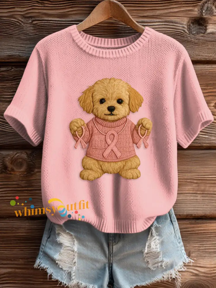 Women’s Pink Breast Cancer Awareness Print Knit Sweater Light Pink / S