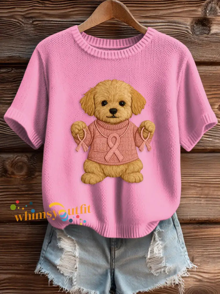 Women’s Pink Breast Cancer Awareness Print Knit Sweater Rose Red / S
