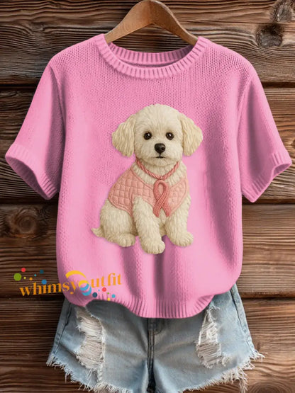 Women’s Pink Breast Cancer Awareness Print Knit Sweater Rose Red / S