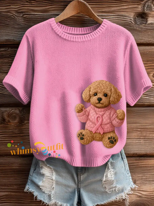 Women’s Pink Breast Cancer Awareness Print Knit Sweater Rose Red / S
