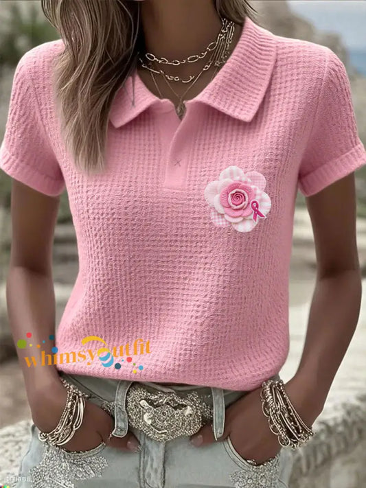 Women’s Pink Breast Cancer Awareness Rose T Shirt Pink / S