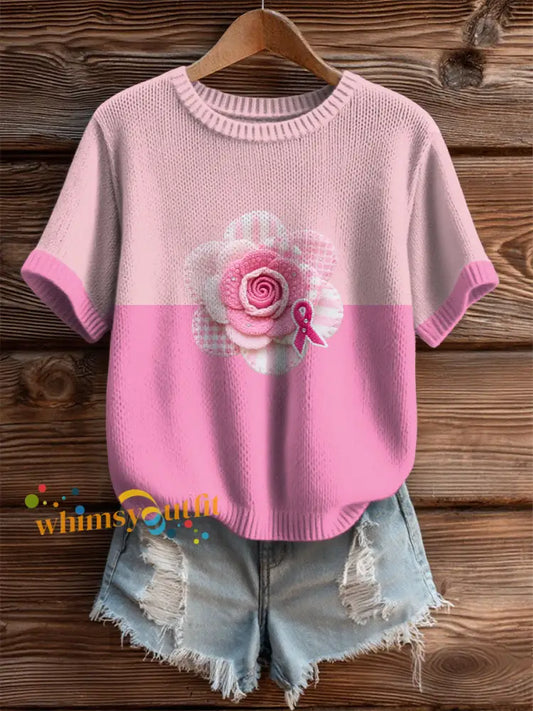 Women’s Pink Breast Cancer Awareness Rose T Shirt Pink / S