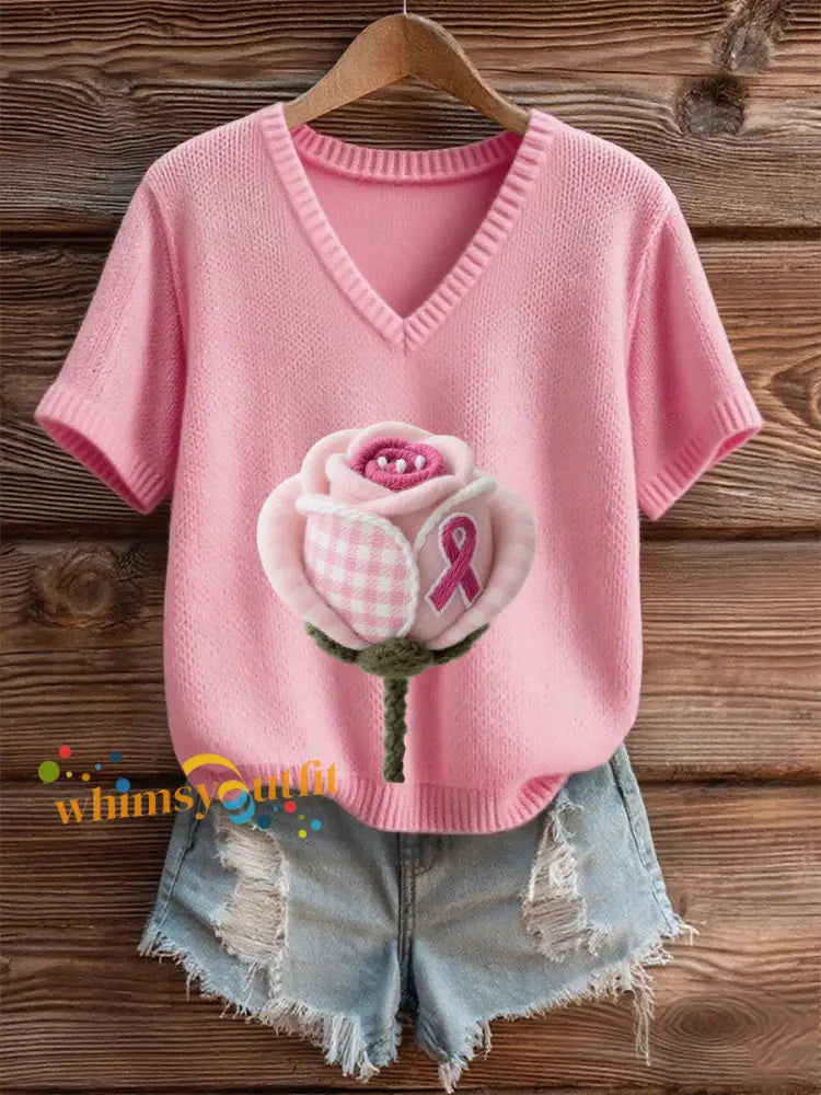 Women’s Pink Breast Cancer Awareness Rose T Shirt Pink / S