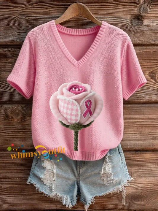 Women’s Pink Breast Cancer Awareness Rose T Shirt Pink / S