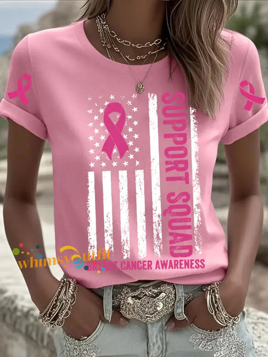 Women’s Pink Breast Cancer Printed T shirt Pink / S