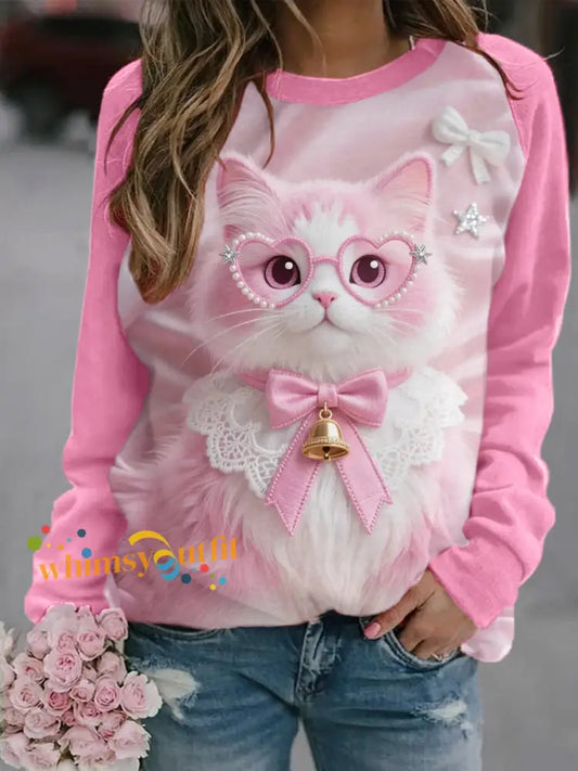 Women’s Pink Cat Pink Ribbon Breast Cancer Awareness Sweatshirt Dark Pink / S