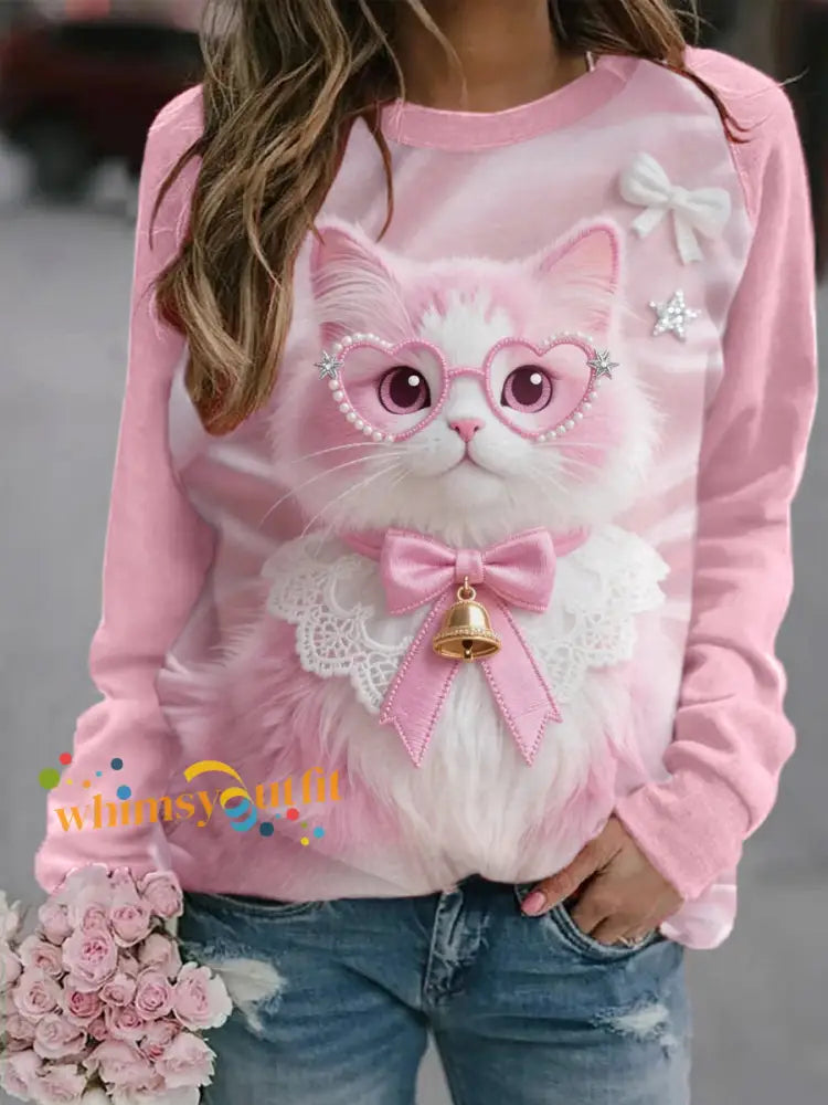 Women’s Pink Cat Pink Ribbon Breast Cancer Awareness Sweatshirt Pink / S