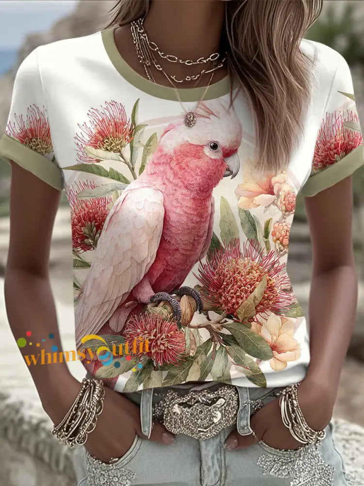 Women’s Pink Cockatoo Aussie Proud Printed T-shirt As picture / S