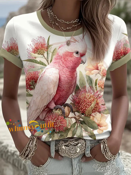Women’s Pink Cockatoo Aussie Proud Printed T-shirt As picture / S