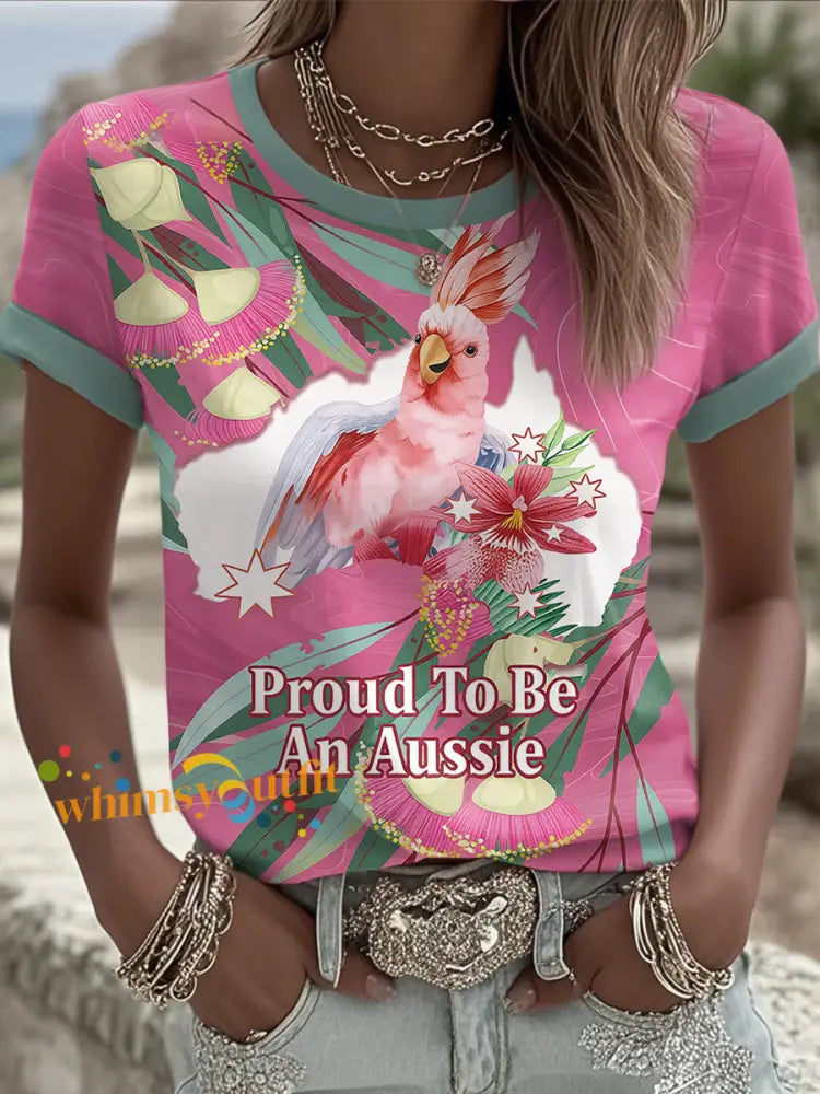 Women’s Pink Cockatoo Aussie Proud Printed T-shirt Pink / S