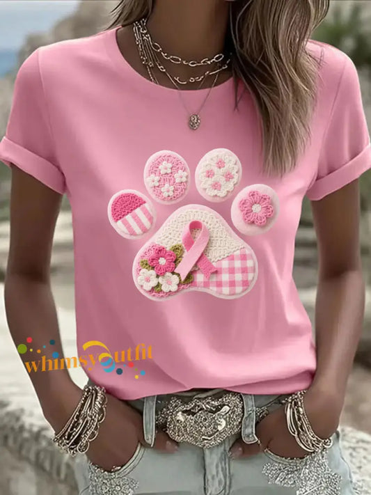 Women’s Pink Dog Paw Print Casual T shirt Pink / S