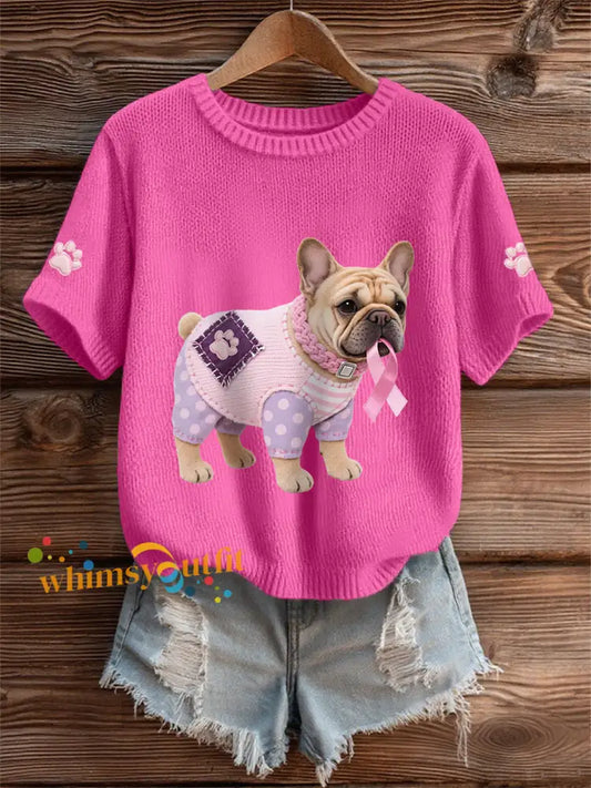 Women’s Pink Dog Pink Ribbon Breast Cancer Awareness Support Tee Rose Red / S