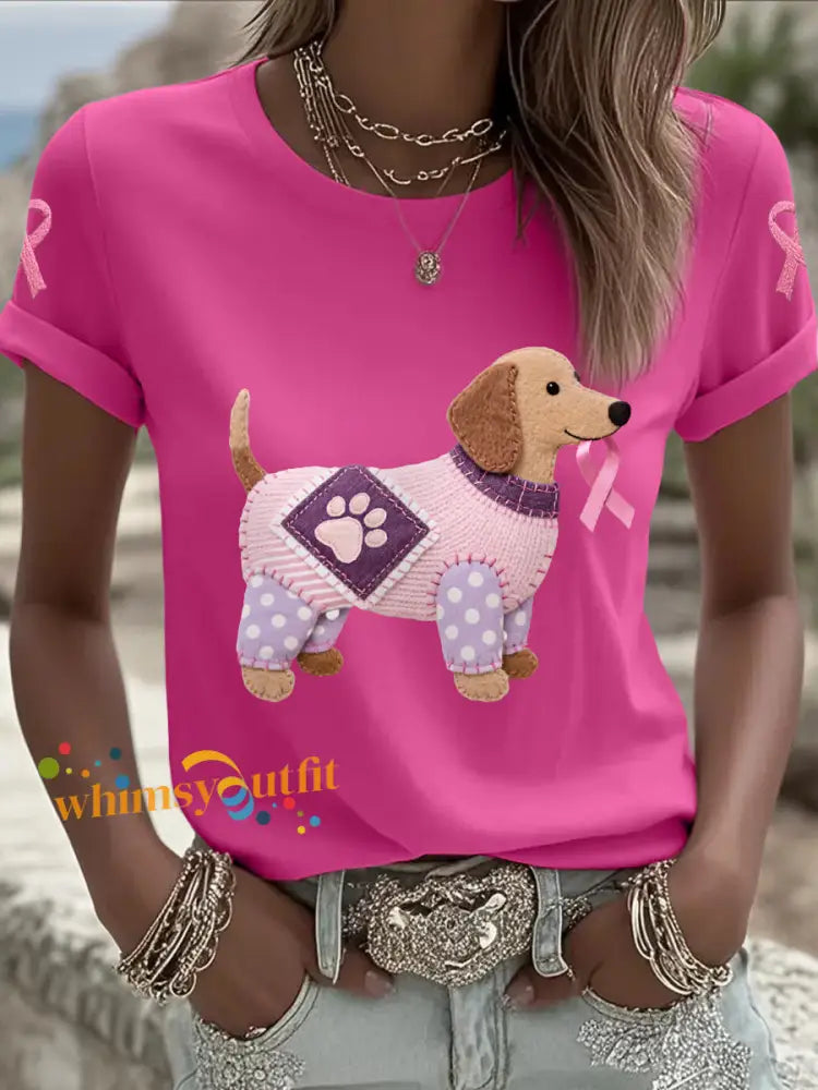 Women’s Pink Dog Pink Ribbon Breast Cancer Awareness Support Tee Rose Red / S