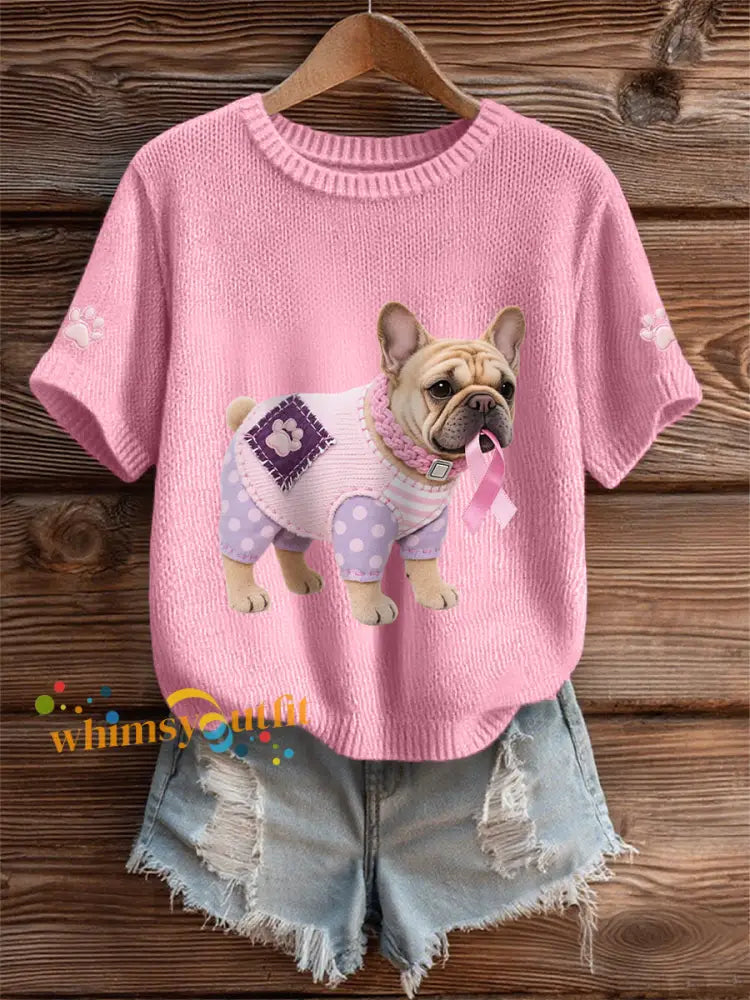 Women’s Pink Dog Pink Ribbon Breast Cancer Awareness Support Tee Pink / S