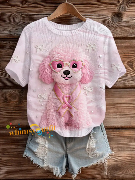 Women’s Pink Dog Pink Ribbon Breast Cancer Awareness Support Tee Pink / S