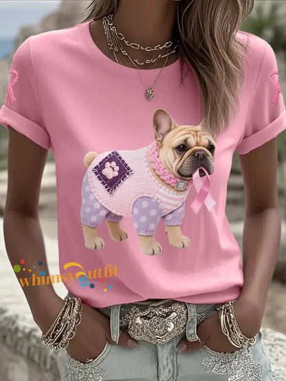 Women’s Pink Dog Pink Ribbon Breast Cancer Awareness Support Tee Pink / S