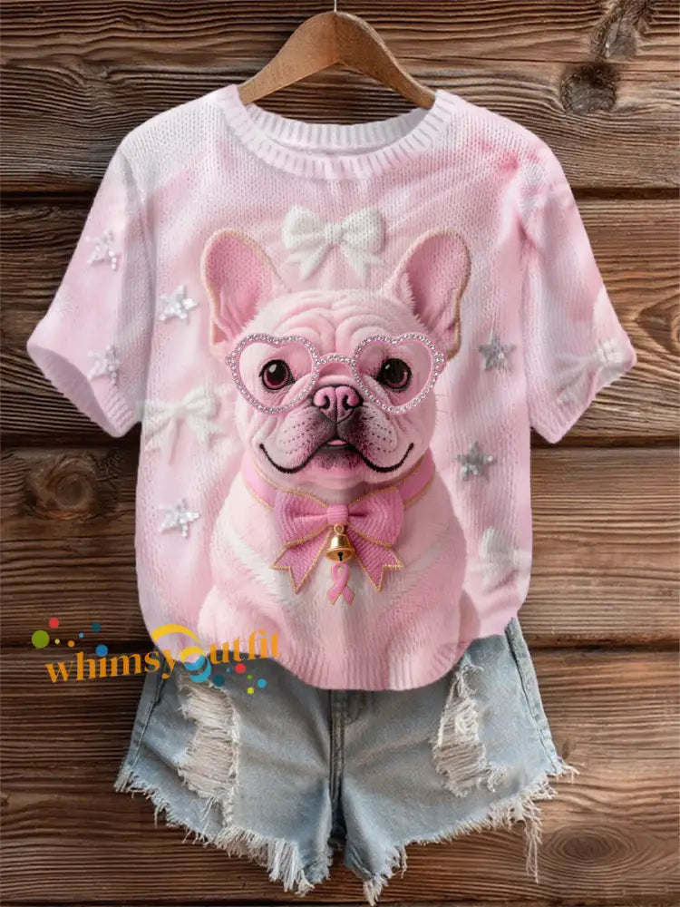 Women’s Pink Dog Pink Ribbon Breast Cancer Awareness Support Tee Pink / S