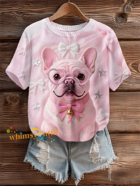Women’s Pink Dog Pink Ribbon Breast Cancer Awareness Support Tee Pink / S