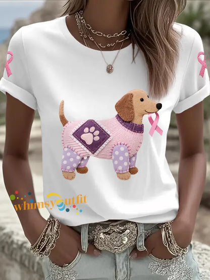 Women’s Pink Dog Pink Ribbon Breast Cancer Awareness Support Tee White / S