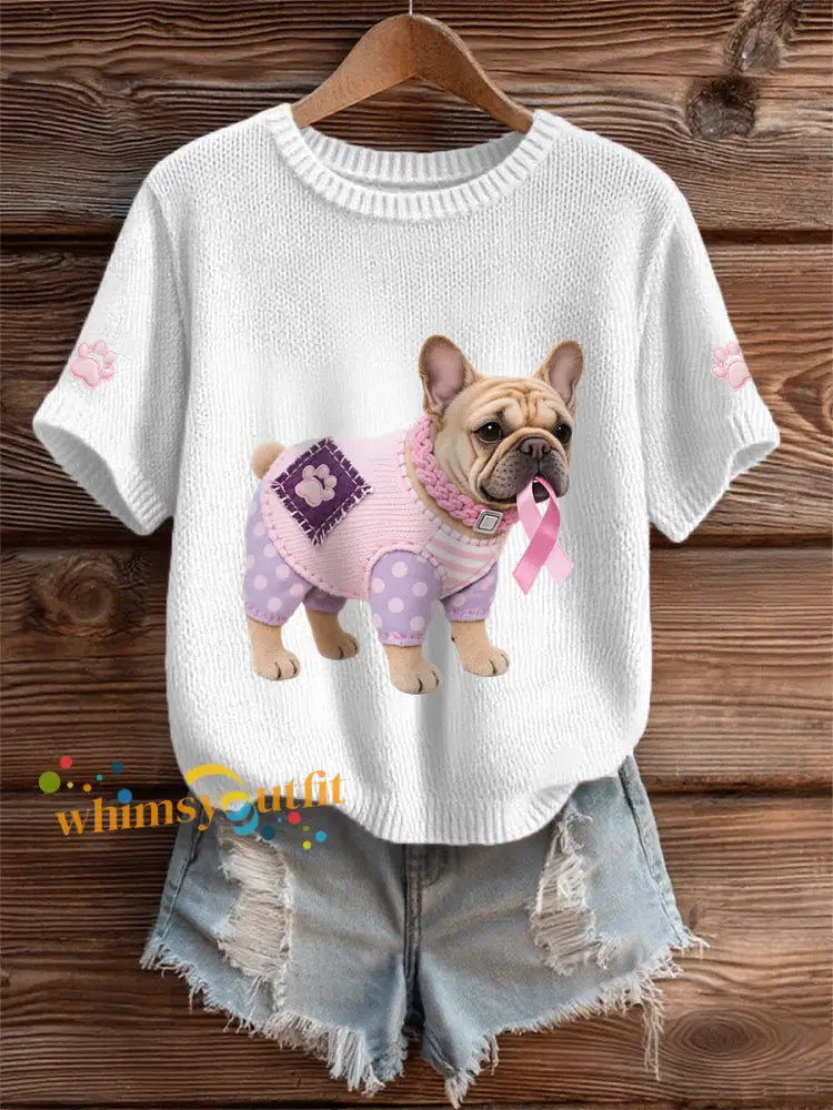 Women’s Pink Dog Pink Ribbon Breast Cancer Awareness Support Tee White / S